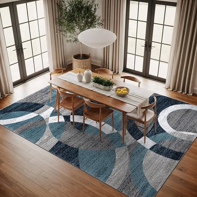 Rugshop Contemporary Abstract Circles Perfect for high Traffic Areas of Your Living Room,Bedroom,Home Office,Kitchen Area Rug 10' x 14' Blue