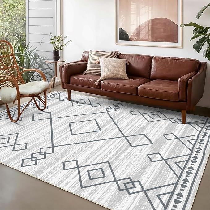 3x5 Rug, Small Area Rug for Living Room, Bedroom, Kitchen, Machine Washable Non-Slip Throw Rug, Low Pile Carpet Western Rug for Entryway Nursery Coffee Table, Checkered
