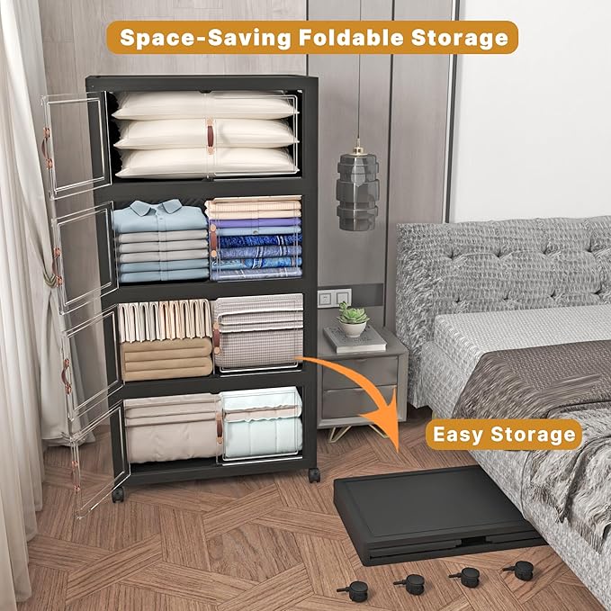 Extra Large Stackable Storage Bins with Lids&Wheels,1320QT-165QT/41GAL*8Pack Collapsible Container Closet Organizers,Plastic Stackable Storage drawers for bedroom Dorm