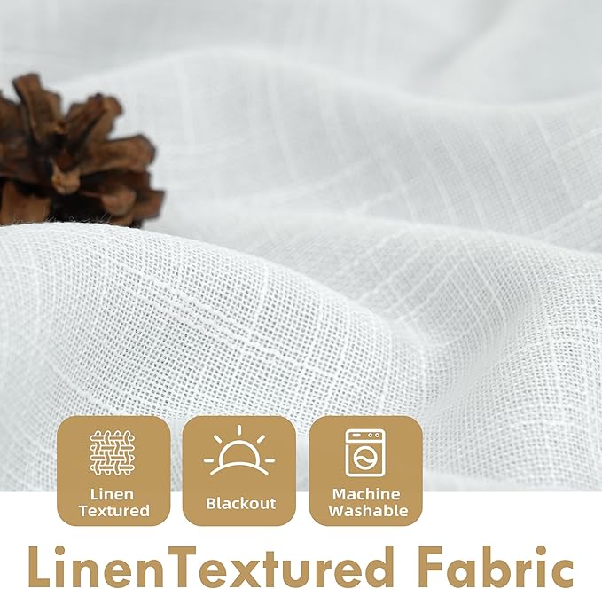 DriftAway Double Layer Linen Blackout Tie Up Curtains Thermal Insulated Fully Lined Balloon Roman Shade Bathroom Window Adjustable Rod Pocket for Small Window 39 Inch by 55 Inch White