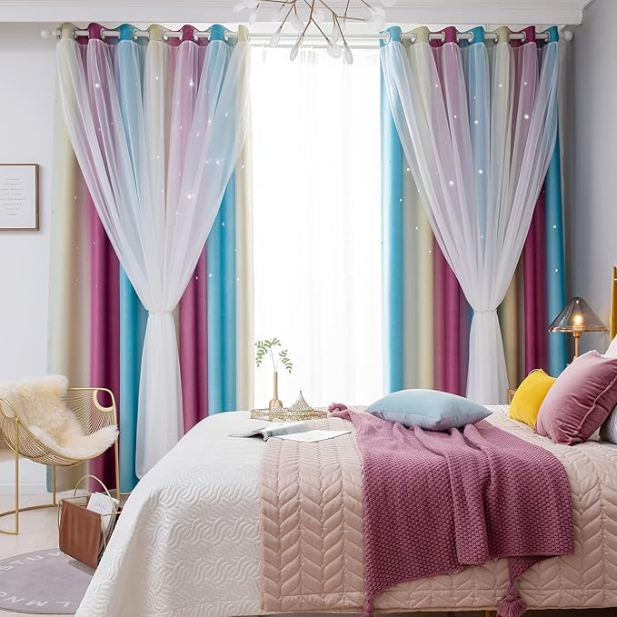 Star Kids Room Curtains - Light Blocking, 63 Inch Length, 2 Panels, 52 X 63 Inches