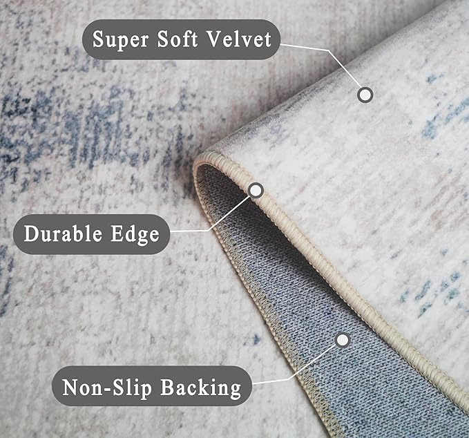 8x10 Area Rugs for Living Room, Non-Slip Backing Washable Rug 8x10, Large Area Rug Soft Carpet for Bedroom Dining Room, Neutral Modern, Easy Clean, Durable, Grey/Navy