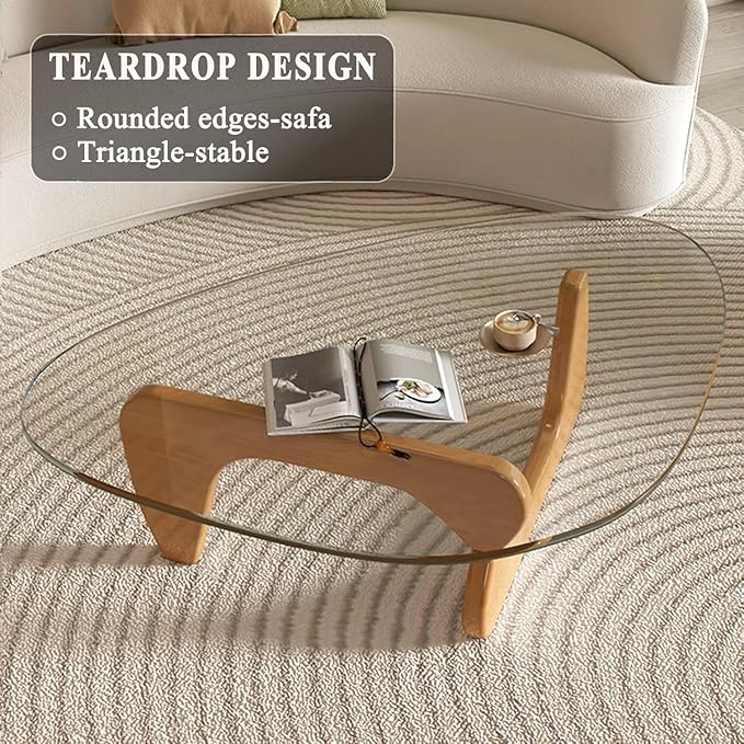 Modern Glass Coffee Table, Mid Century Small Coffee Table, Coffee Table for Living Room,Suitable for Bedroom Living Room Reception Office Tables (Wood/Transparent, Small)