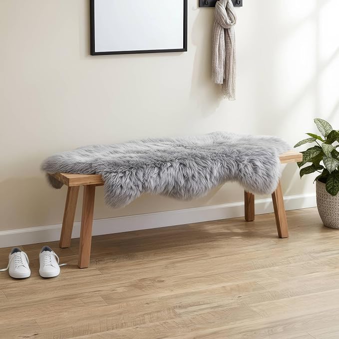 Super Area Rugs Premium Silver Gray Sheepskin Rug Genuine Double 2x6ft Pelt Fluffy Fur Rug for Bedrooms