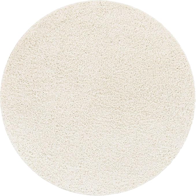 Unique Loom Solid Shag Collection Area Rug (7' 1" Round, Snow White)