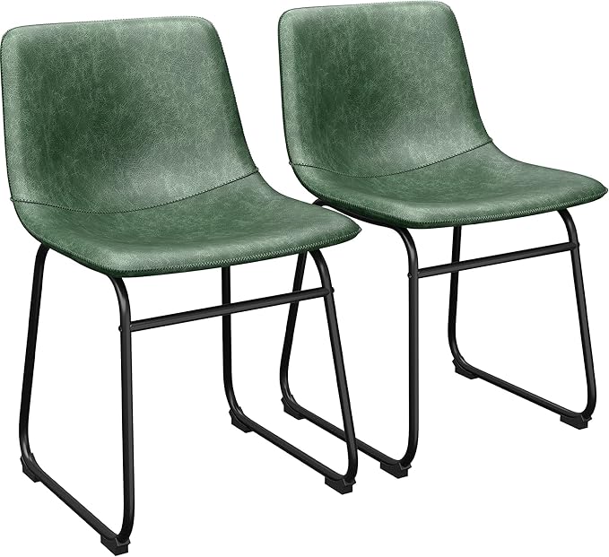 Dining Chairs Set of 8, 18 Inch Modern Armless Dining Chair with Back, Faux Leather Kitchen Dining Room Chair with Metal Legs for Home, Bistro Coffee Shops (Green)