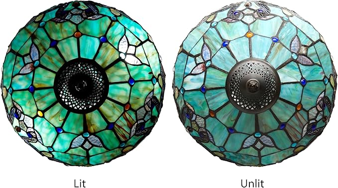RIVER OF GOODS - Stained Glass Halston Double Lit Table Lamp - 20" H - Decorative Lamp for Bedroom - Bedside Lamp - Desk Lamps for Home Office - Tiffany Style - Green and Blue