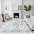 6x9 Area Rug, Ultra-Soft Washable Rug for Living Room, Dinner Room, Bedroom, Non-Slip Vintage Floral Rug, Indoor Carpet Large Area Rug, Blue