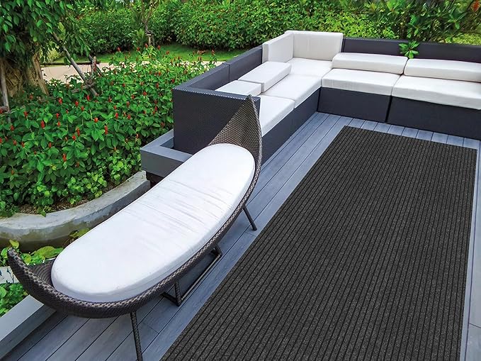Ottomanson 2'7" x 10' Hallway Runner with Scraper Pile - Extra Durable Non-Slip Rug Mat for Indoor & Outdoor Use - Ideal for Kitchen, Entryway & Garage - High-Traffic Carpet, Black