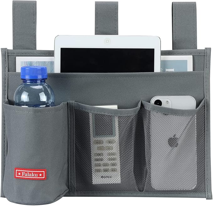 Falaku Hanging Bedside Caddy,Bedside Organizer Caddy for Bed Rails(Classic 4 Pockets-Grey)