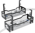 2 Pack Under Desk Cable Management Tray, 13.38" Cable Organizer No Drill, Quszmd Standing Cord Organizer and Wire Management - Black