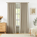 Vision Home Sand Linen Full Blackout Curtains for Bedroom Living Room Darkening Soundproof Window Curtains 112 inch Thermal Insulated Rod Pocket Back Tab Linen Drapes 2 Panels 56" Wx112 L