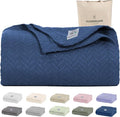 Cloud Scape Linen 100% Cotton Blanket Twin 68x92 Ensign Blue - Cozy Herringbone Weave, Fits Up to Twin XL Size Beds, Breathable Softness, All-Season Warmth, Winter Blanket, Bedding Gift Choice