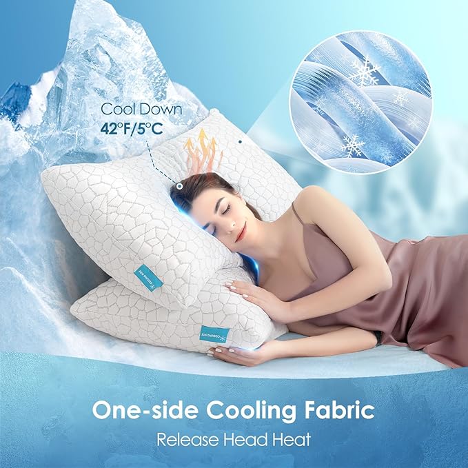 Cooling Bed Pillows for Sleeping 1 Pack Shredded Memory Foam Pillows Adjustable Cool Pillow