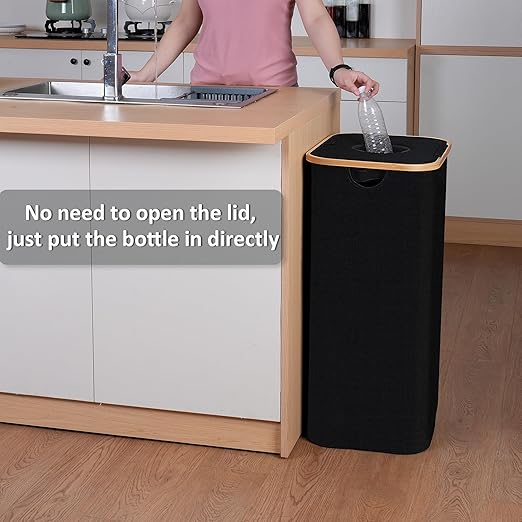 iEGrow 29 Gallons Recycling Bins for Kitchen, Indoor Recycle Bins with Lid, 110L Large Recycle bin with 2 Removeable Reusable Inner Bags, for Bottles Cans Glass Plastice Cartons(Black)