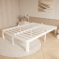 14 Inch White Queen Bed Frame with Metal Gaskets, Anti-Slip Mattress Stopper, No Box Spring Needed, Heavy Duty Steel Slat Support, DIY Headboard, Round Corner Leg, Easy Assembly