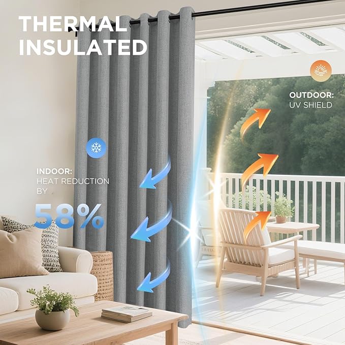 Joydeco Blackout Curtains 84 Inches Long 2 Panels Burg, Room Darkening Curtains for Bedroom, 100% Black Out Textured Thermal Drapes Privacy Protection 2 Panels Set(W52 x L84 Inch, Light Grey)