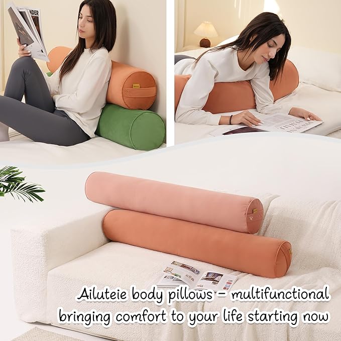 Cuddle Pillow – Body Pillow for Adults, Long Bolster Pillow for Bed, Soft & Supportive for Restful Sleep,47.24 x 7.87 Inches,Amber Orange