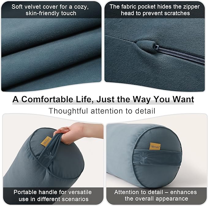Long Round Body Pillow for Adults – Bolster Pillow for Bed, Cervical Roll Pillow, Firm Support for Sleeping,39.37 x 7.87 Inches,Slate Blue