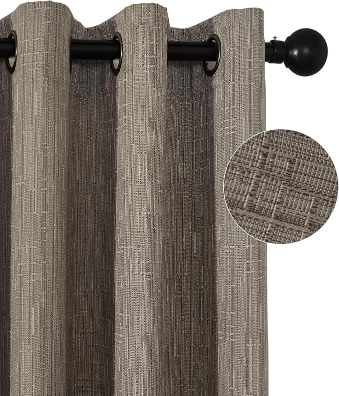 Jacquard Linen Curtains 72 inch Length 2 Panels Thick Faux Linen Blended Window Drapes Burlap Textured Curtains with Grommet for Living Room Bedroom Farmhouse (52x72 Dark Coffee) Natural