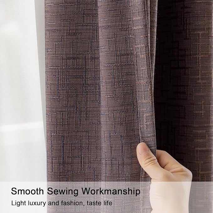 Jacquard Linen Curtains 84 inch Length 2 Panels Thick Faux Linen Blended Window Drapes Burlap Textured Curtains with Grommet for Living Room Bedroom Farmhouse (52x84 Fashion Purple) Natural