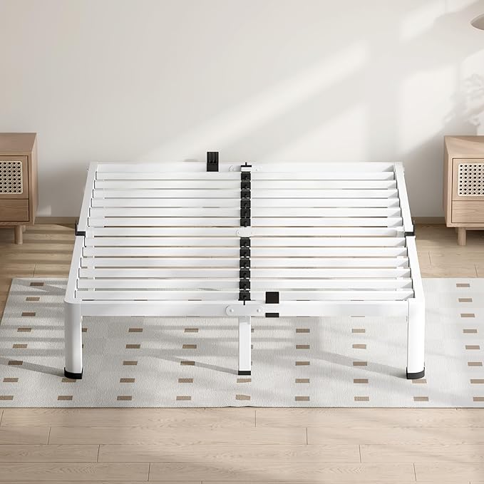 10 Inch White King Size Bed Frame, 3500Lbs Heavy Duty Metal Platform with Round Corner Legs Mattress Slide Stopper, Steel Slat Support No Box Spring Needed, Noise Free, Non-Slip, Easy Assembly