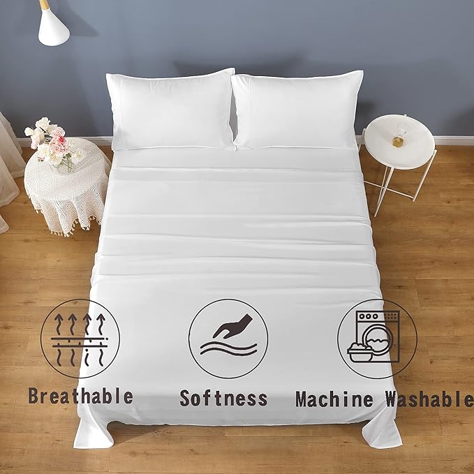Linen World Cooling Bed Sheets Set King Size,100% Organically Grown Viscose Sheets,Deep Pocket Up to 16",4 Pieces Silky Soft,Breathable Bedding Sheets & Pillowcases(White,King)