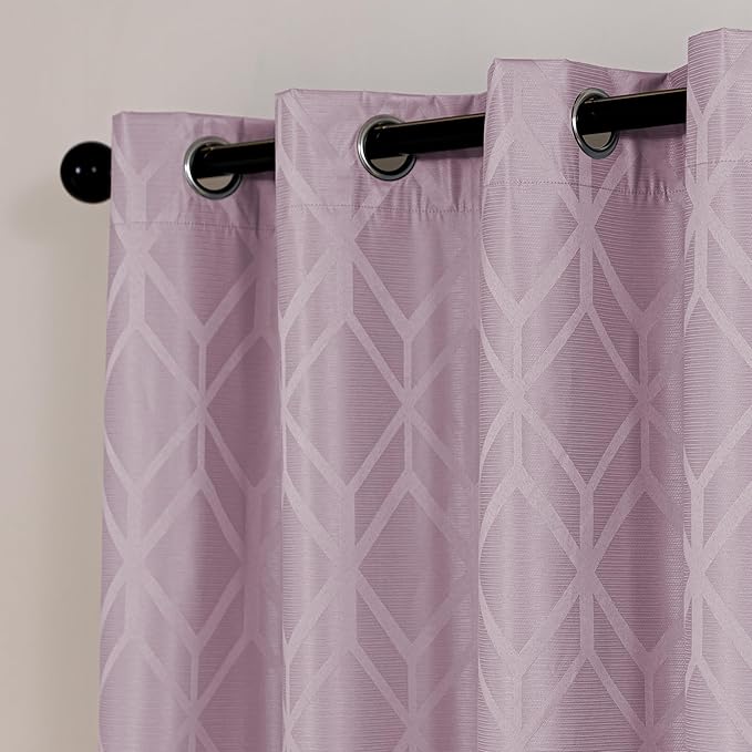 Amazon Basics Jacquard 2-Piece 100% Blackout Curtains, Living Room and Bedroom Drapes, Thermal Insulated Window Treatment, 42"x63", Pink