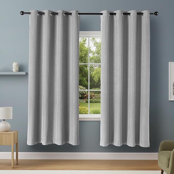 Amazon Basics 100% Blackout Curtains with Grommets, 2 Panels, 52 x 84 Inches, Dark Gray