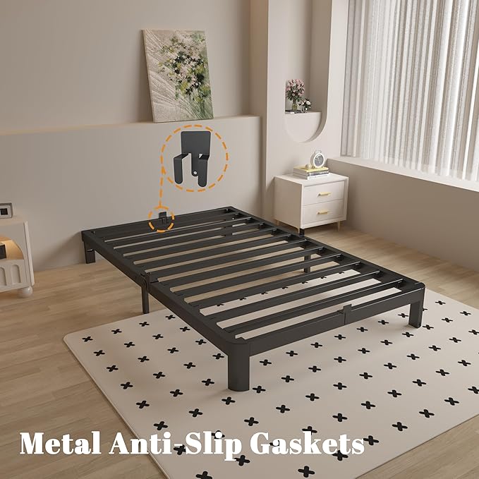 4 Inch Twin Bed Frames with Metal Baffles, Black Bed Frame Twin Size No Box Spring Needed, Rounded Corner Legs, Heavy Duty Steel Platform Support, Reserved Holes, Noise Free, Easy Assembly
