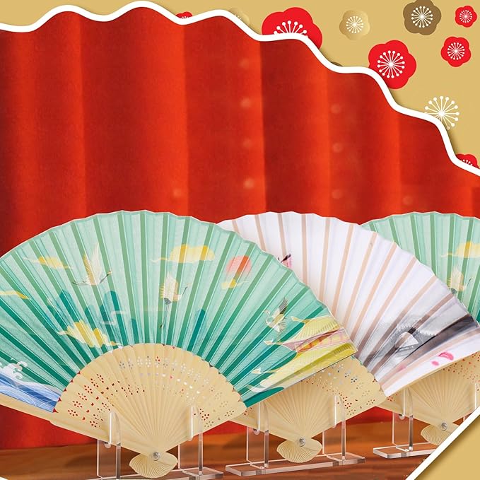 Roowest 8 Pcs Acrylic Fan Display Stand Folding Japanese Chinese Hand Fan Stand Easel Foldable Handheld Display Base Organizer (Clear)