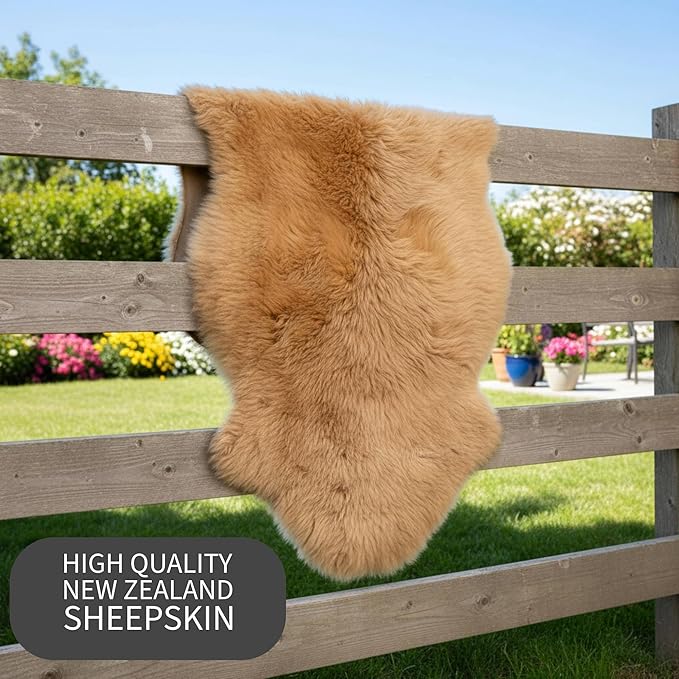 Super Area Rugs Brown Sheepskin Rug - Golden Brown Sheep Rugs - Premium Quality Sheep Skin for Chair Draping and Floor Covering