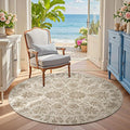 jinchan Torino Classic Floral Round Rug 5ft, Vintage-Inspired Neutral Design 5’Circle Rug, Machine Washable Ultra-Thin Low-Pile Non-Slip Indoor Carpet for Bedroom Living Room Entryway Taupe