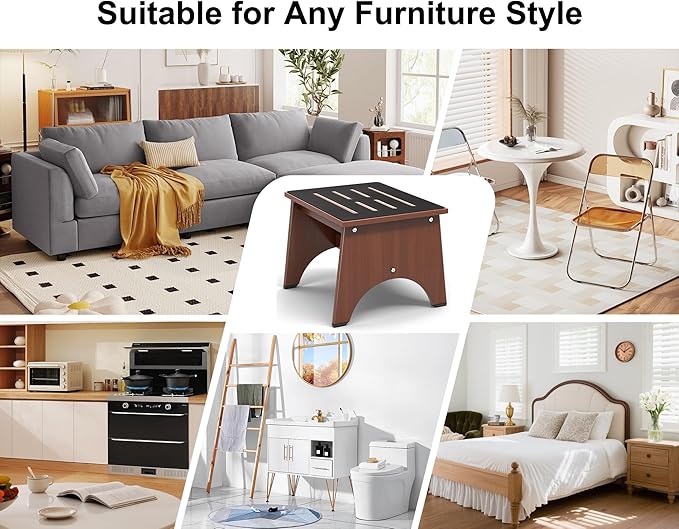 One Step Stool for Adults Seniors with Non-Slip Rubber Stepping Feet, 12" Heavy Duty Wooden Step Stools with 450 LBS Capacity Bed Steps for High Beds, Bathroom, Bedroom, Kitchen & Bedside Support