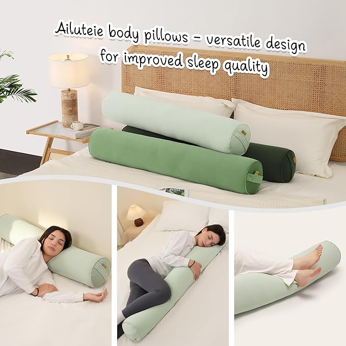 Bolster Pillow for Bed – Long Round Body Pillow for Adults, Cuddle Pillow for Sleeping, Full-Length Support,59 x 7.87 Inches,Celadon Green
