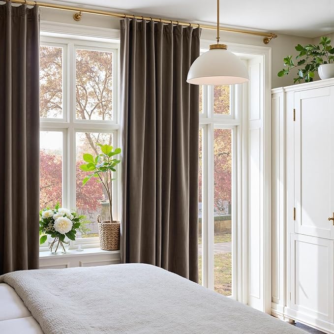 Lazzzy Velvet Blackout Curtains Thermal Insulated Room Window Drapes Super Soft Luxury Curtains for Living Room Bedroom Rod Pocket 2 Panels, Truffle, 52" W x 120" L