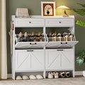 Shoe Storage Cabinet for Entryway, Farmhouse Wide Shoe Cabinet with 4 Flip Drawers and 2 Top Drawers, Freestanding Organizer with Adjustable Shelves, Hooks, and Anti-Tip Kit for Hallway