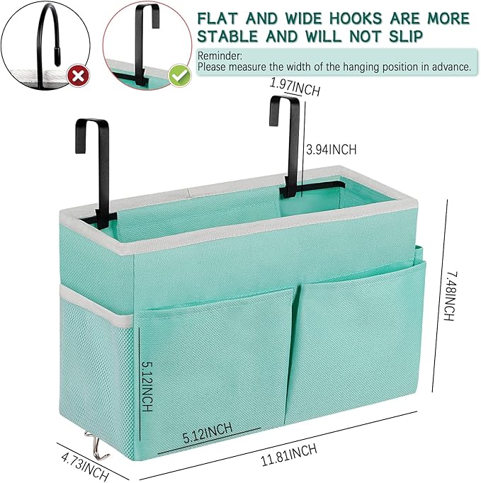 Bedside Storage Organizer 5 Pockets with 4 Hooks Hanging Storage Bag for Headboards/Bunk Bed (Light Green)