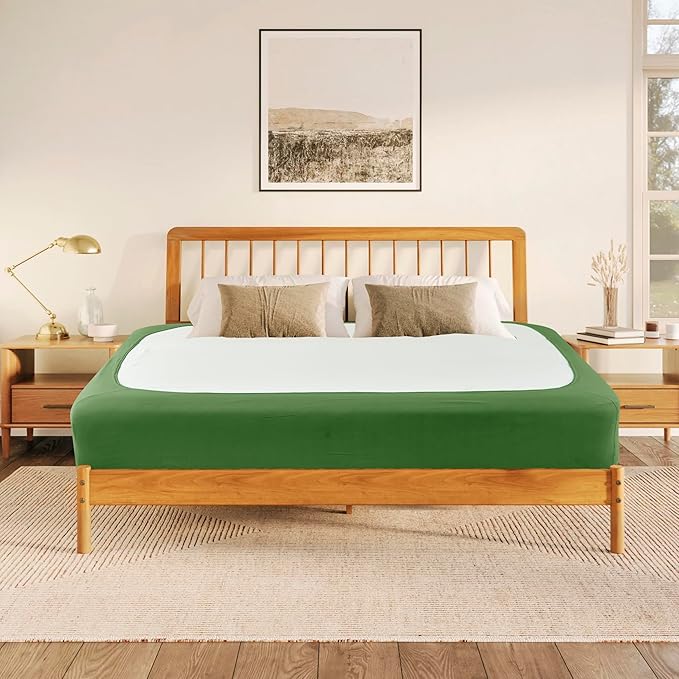 Biscaynebay Decorative Box Spring Cover Full & Full XL Size, Sage Luxurious Jersey Knitting Stretchy Wrap Around 4 Sides Bed Skirt for Home/Hotels, Easy Fit Wrinkle & Fade Free Machine Washable