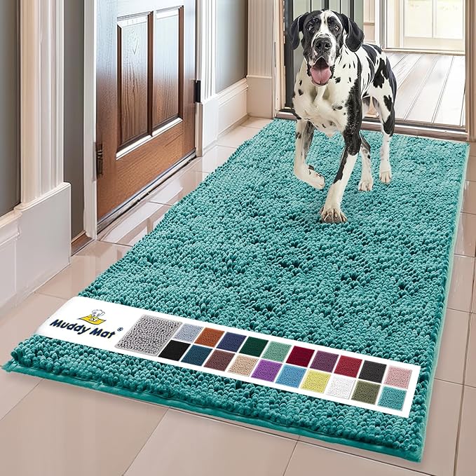 Muddy Mat® Shown on TV – Super Absorbent Door Mat Indoor, Microfiber Quick Dry Chenille Entryway Rug, Non-Slip Front Door Mat, Indoor Mats for Entryway, Machine Washable Pet Rug, Teal 36"x60"