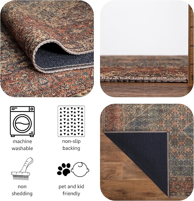 Keen Home Design 8x10 Rug - Machine Washable Area Rug with Non-Slip Backing, Ideal for Living Room, Dining Room, Bedroom - Vintage, Easy Clean, Durable, Low Pile Rug - (8' x 10')