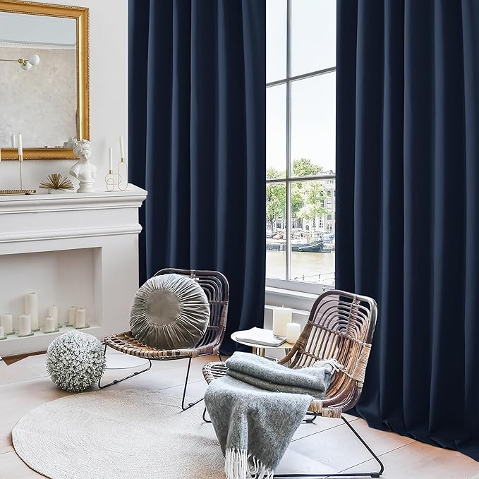 Deconovo Blackout Curtains for Kitchen Window Back Tab and Rod Pocket Curtains Room Darkening Curtains 52Wx45L Inch Navy Blue 2 Panels