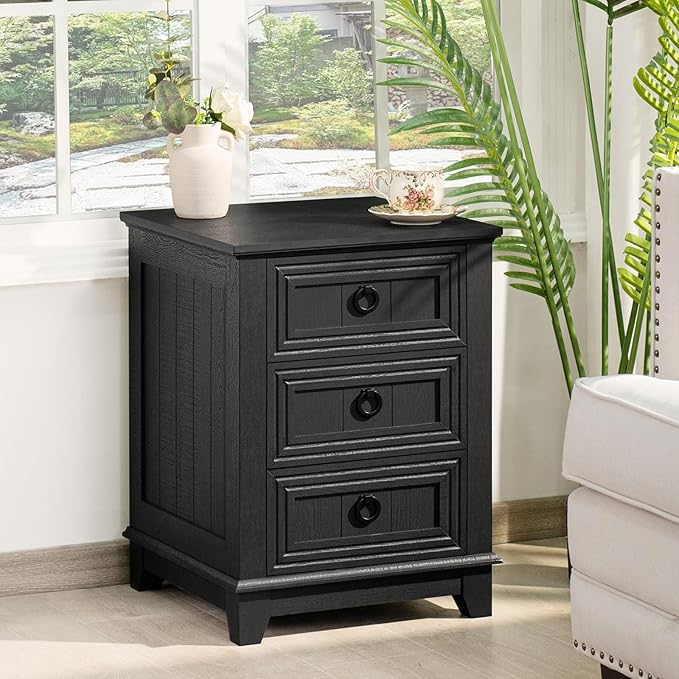 Bedroom Dresser and Nightstand Sets 4 Piece, Farmhouse 6 Drawers Dresser & 40.5" Tall Chest of Drawers, 18" Nightstands Set of 2, 54" Wide Furniture Dressers for Bedroom, Living Room, Black