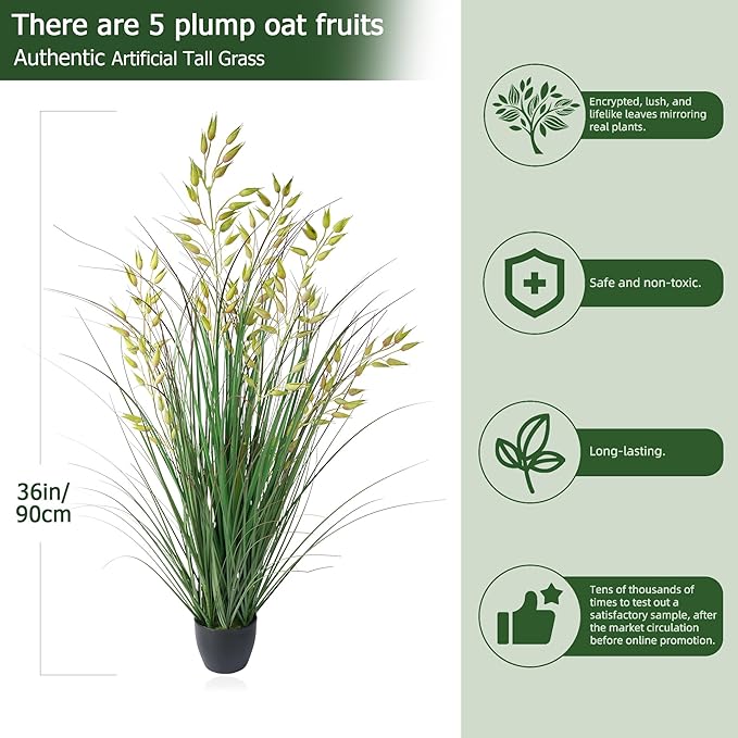 Silk Plants 2Pcs Tall Artificial Grass Plant Potted Artificial Greenery Floor Plants Faux Pampas Grass Tall in Pot Housewarming Gift House Garden Bathroom Lobby Outdoor Decoration (35In)