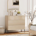 WAMPAT 31.5" W Fluted Dresser for Bedroom, Modern 3 Drawer Dresser TV Stand with Hidden Handles, Wooden Wide Chest of Drawers Closet Clothes Storage Organizer for Bedroom, Living Room, Beige