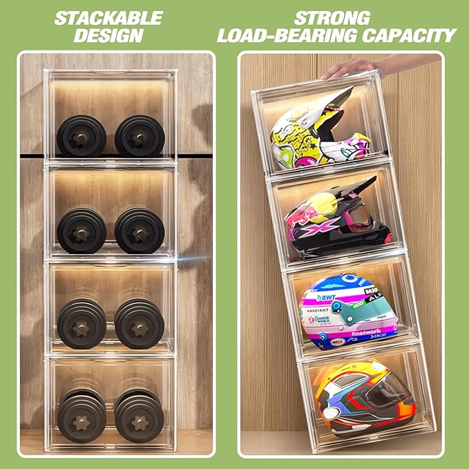 XXX-Large Acrylic Display Case, Clear Shoe Storage Boxes Stackable Shoe Organizer with 2 Shoe Bags Boots Shoe Rack for Closet Sneaker Handbag Collectibles Organizer with Magnetic Door, 1 Pack