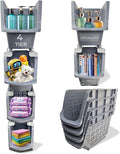 TidyFriend 4 Tier Stackable Storage Bins for Pantry with Wheels, Stackable Bins for Organizing Food, Kitchen, and Bathroom Essentials (Grey)