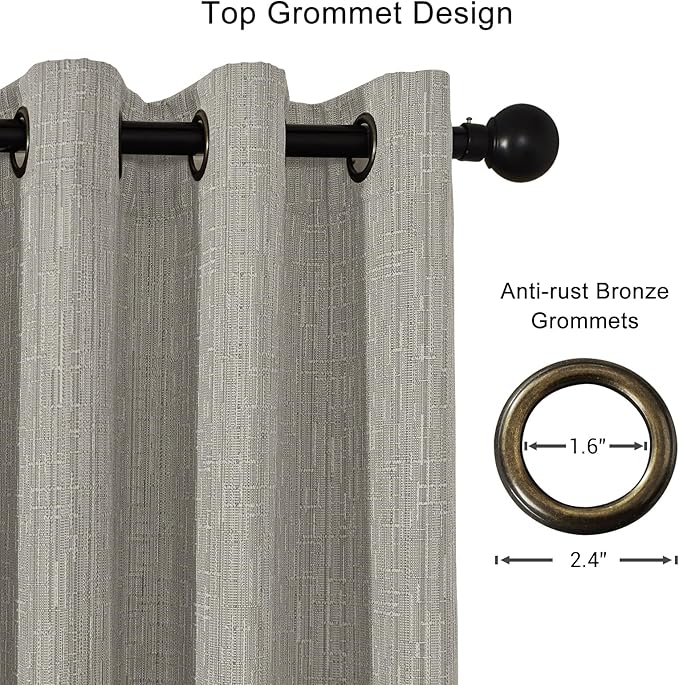 Jacquard Linen Curtains 108 inch Length 2 Panels Thick Faux Linen Blended Window Drapes Burlap Textured Curtains with Grommet for Living Room Bedroom Farmhouse (52x108 Light Khaki) Natural