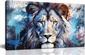 ENTANUB Lion Wall Art for Living Room, Animal Canvas Print Painting for Bedroom, Blue Picture Decor, Size 40x20 Inches