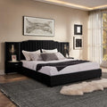 King Size Bed Frame with Storage, Luxury King Platform Bed Frame with Headboard, Velvet Fabric Upholstered Bedframe with LED Lights, Solid Frame & Bedside Table, No Box Spring Needed, Black